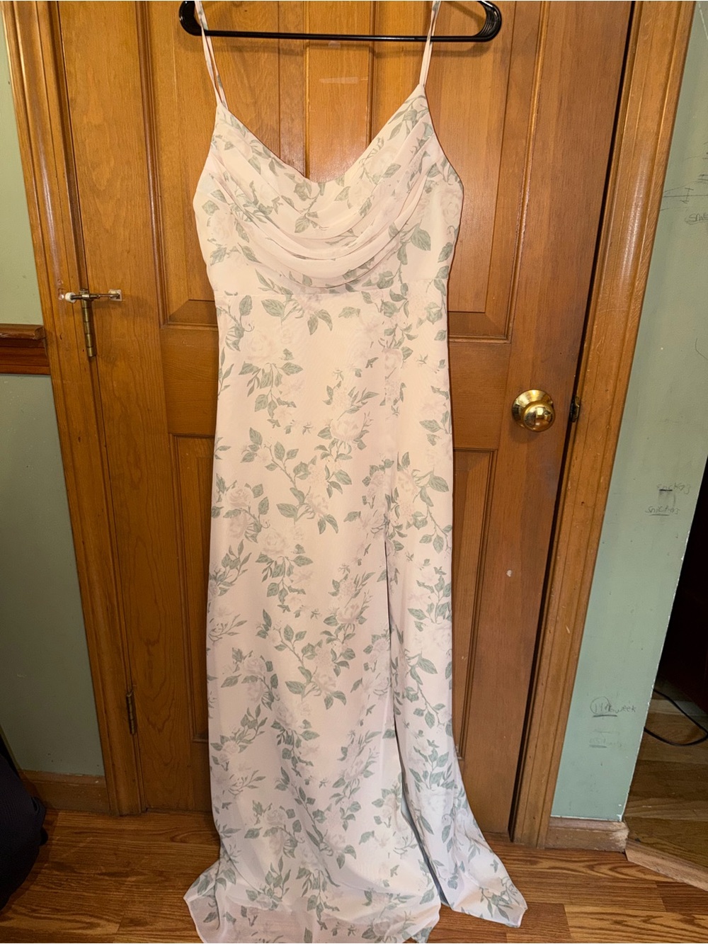 Revelry Soft Pink/Cream Maxi Slip Dress with Sage Floral Print